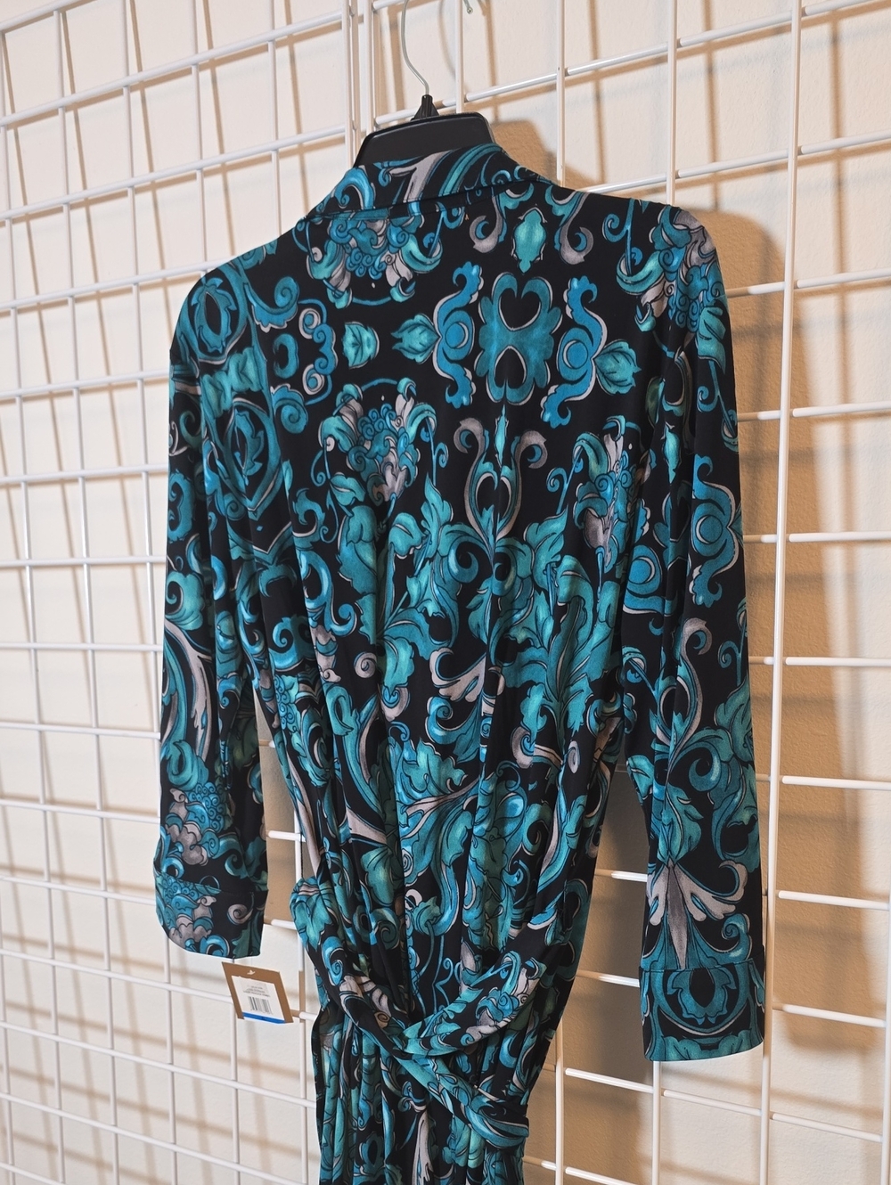 Ellen Tracy Boho Black & Teal Patterned Wrap Midi Dress Size XL NWT - Picture 16 of 16